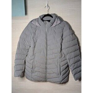 32 Degrees Heat Hooded Puffer Jacket Women's Large Gray Quilted Packable L EUC